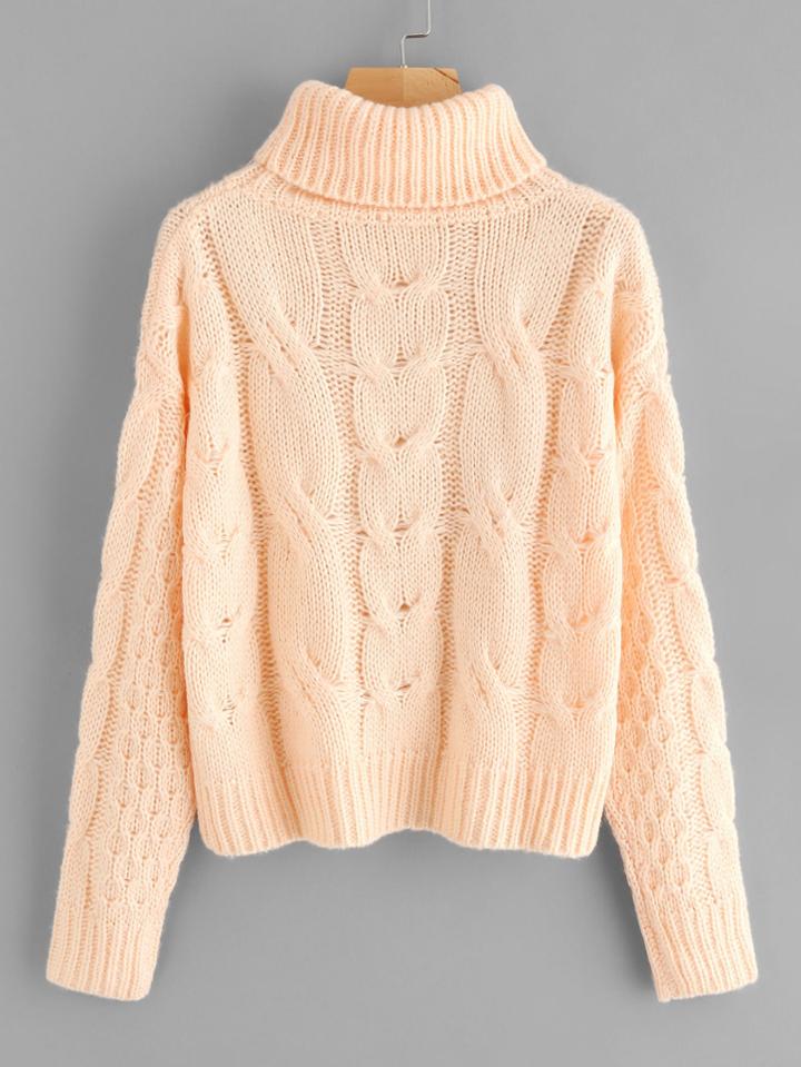Romwe Roll Neck Cable Knit Jumper