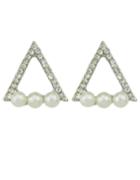 Romwe Silver Plated Imitation Pearl Rhinestone Women Triangle Earrings