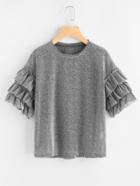 Romwe Drop Shoulder Layered Ruffle Sleeve Sparkle Tee