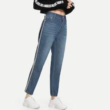 Romwe Tape Detail Checkerboard Jeans