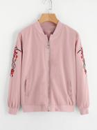 Romwe Floral Embroidered Ring Zipper Jacket