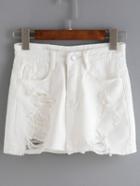 Romwe Ripped Pockets Denim White Shorts