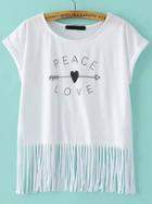 Romwe Stone Mandrel Print Fringe White T-shirt