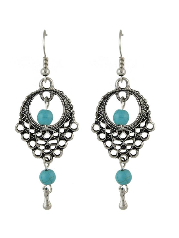 Romwe Antique Silver Turquoise Drop Earrings