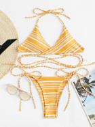 Romwe Criss Cross Back Tie Side Bikini Set