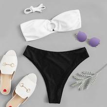 Romwe Two Tone Ring Detail Bikini Set