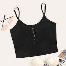 Romwe Half Popper Crop Cami Top