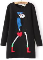 Romwe Cartoon Embroidered Slim Dress