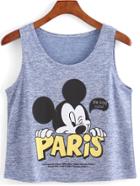 Romwe Mickey Print Crop Tank Top