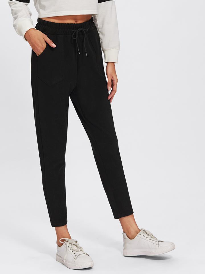 Romwe Drawstring Waist Crop Pants