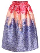 Romwe Ombre Flower Print Box Pleat Midi Skirt