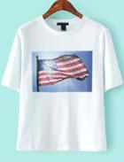 Romwe White Short Sleeve American Flag Print T-shirt