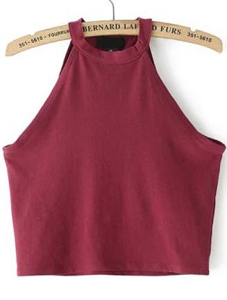 Romwe Halter Crop Wine Red Tank Top