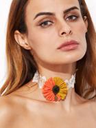 Romwe White Lace Orange Flower Hollow Out Choker Necklace