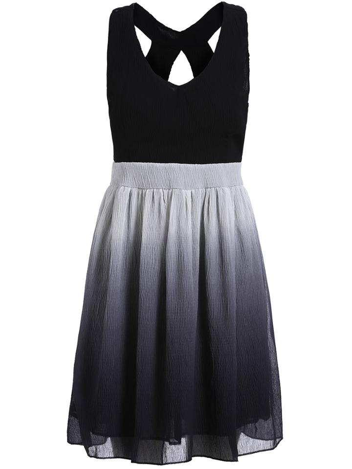 Romwe V Neck Ombre Hollow Dress