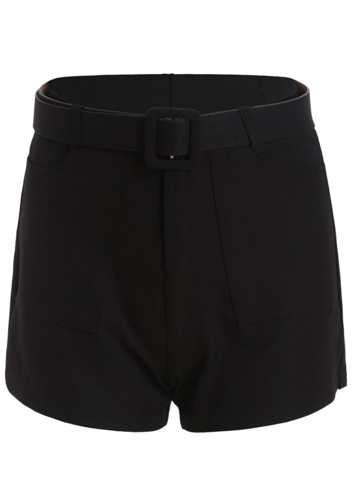 Romwe With Belt Black Shorts