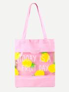 Romwe Pink Pineapple Print Clear Panel Canvas Tote Bag