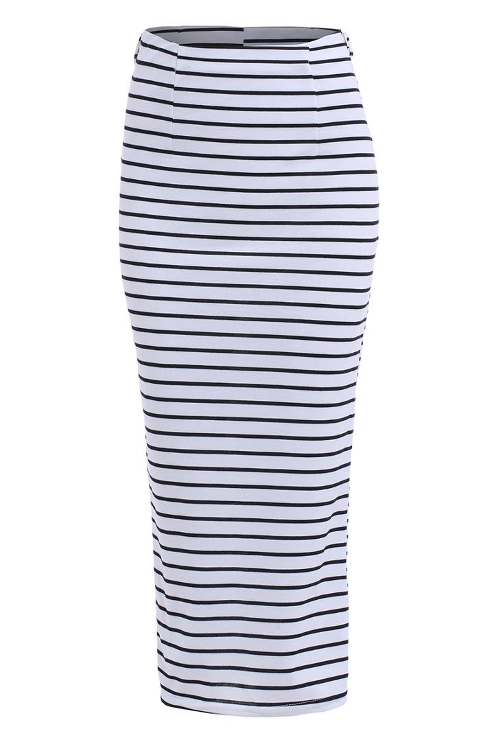 Romwe With Split Striped White Skirt