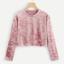 Romwe Velvet Solid Crop Tee