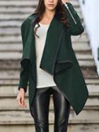 Romwe Turtleneck Zipper Asymmetrical Dark Green Coat