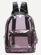 Romwe Brown Zip Pocket Front Clear Backpack