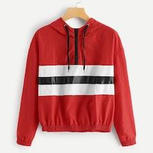 Romwe Colorblock Drawstring Drop Shoulder Hoodie