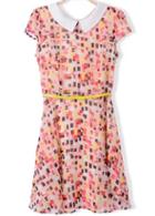 Romwe Red Cap Sleeve Geometric Print Dress