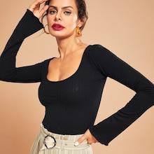Romwe Lettuce Edge Trim Crop Tee