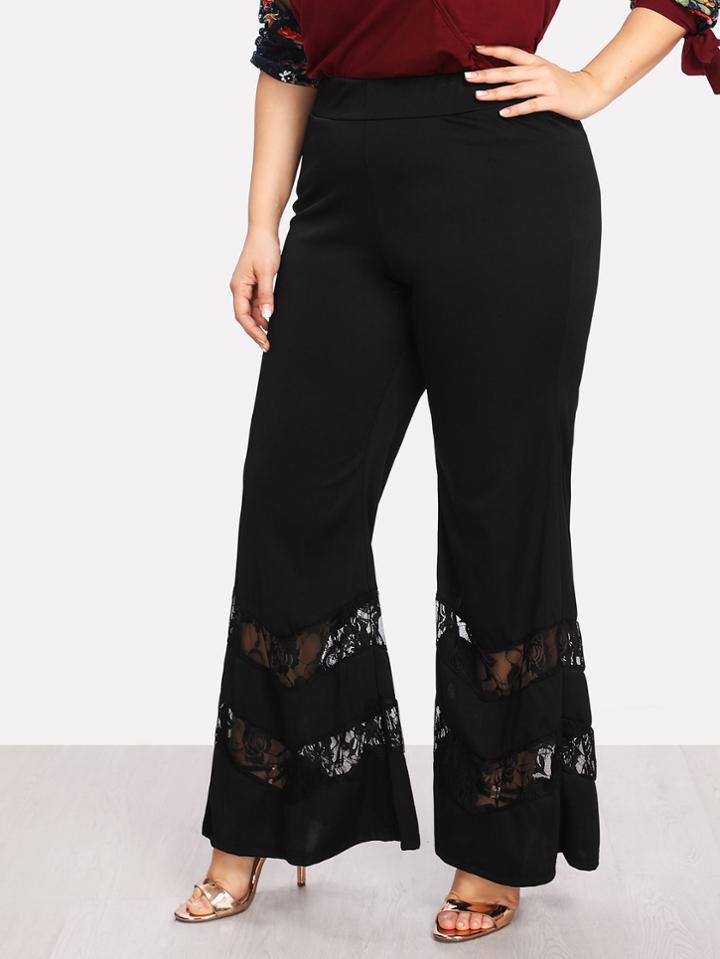 Romwe Lace Panel Flare Pants
