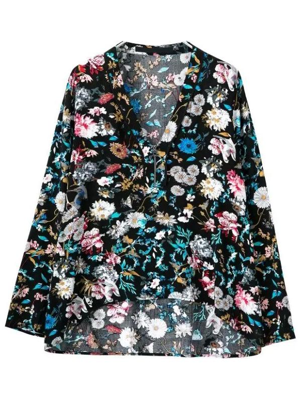 Romwe Multicolor Zipper Front Print Loose Blouse
