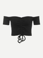 Romwe Off Shoulder Ruched Drawstring Tee