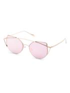 Romwe Metal Frame Double Bridge Pink Cat Eye Sunglasses