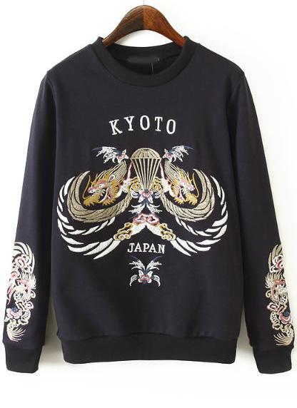 Romwe Embroidered Dragon Pattern Sweatshirt