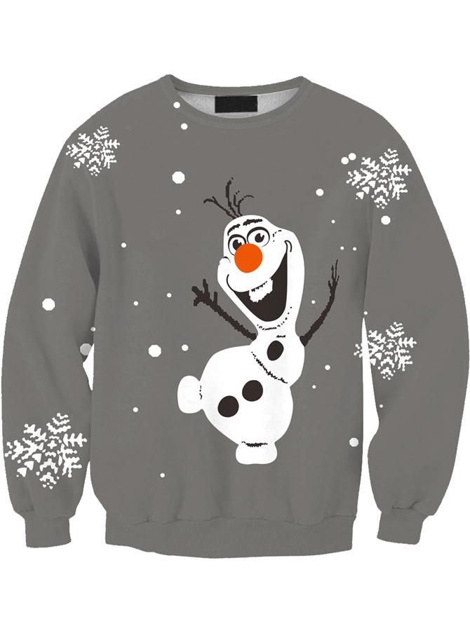 Romwe Women Grey Christmas Olaf Print Sweater