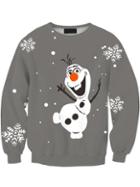 Romwe Women Grey Christmas Olaf Print Sweater