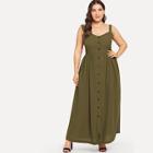 Romwe Plus Solid Button Through Dress