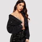 Romwe Drop Shoulder Ripped Crop Denim Jacket