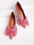 Romwe Bow Tie Decorated Pointed Toe Gingham Flats