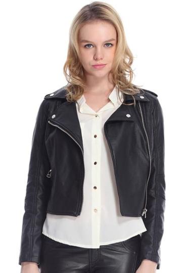 Romwe Romwe Zippered Panel Faux Leather Black Jacket
