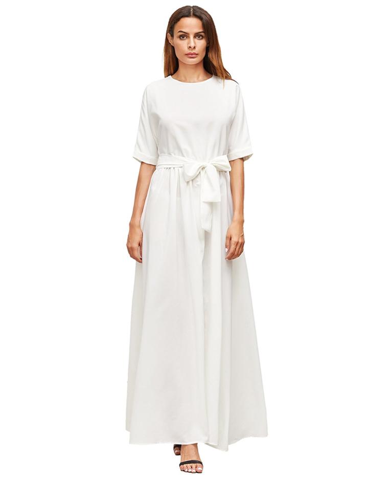 Romwe Beige Tie Front Detail Maxi Dress