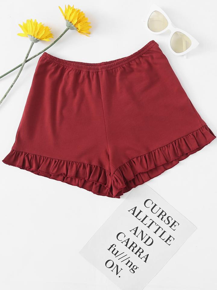 Romwe Ruffle Hem Elastic Waist Shorts