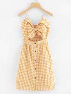 Romwe Cut Out Bow Front Foldover Plaid Cami Dress