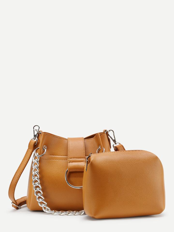 Romwe Chain Detail Pu Shoulder Bag With Clutch