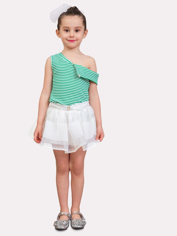 Romwe Asymmetric Shoulder Ribbed Striped Tee