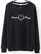 Romwe Black Heart Embroidery Pockets Sweatshirt