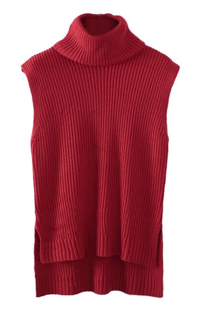 Romwe Asymmetric Sleeveless Red Turtleneck