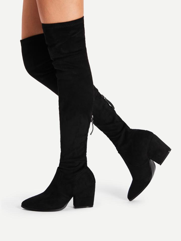 Romwe Pointed Toe Suede Thigh High Boots