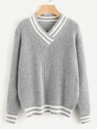 Romwe Vented Hem Varsity Striped Jumper