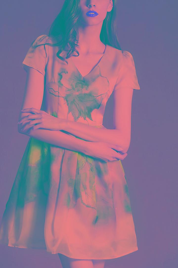 Romwe Apricot V Neck Puff Sleeve Floral Organza Dress