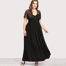 Romwe Plus Lace Contrast Longline Dress